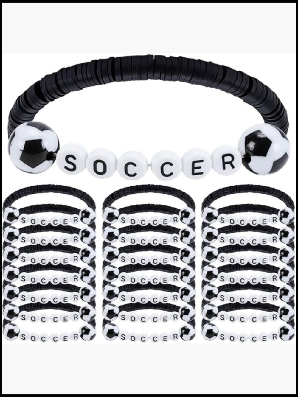 24 Soccer Stackable Clay Acrylic Beaded Bracelets Team Spirit Gift Party Favors